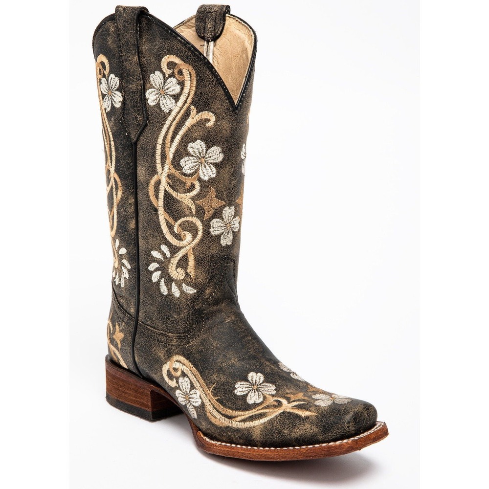 Circle G by Corral Floral Embroidered Snip Toe Western Boots Brown‎ Women 9.5